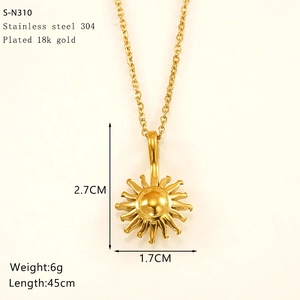Détails du pendentif fleur de soleil en acier inoxydable plaqué or 18K avec dimensions