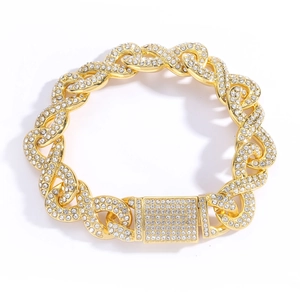 Gold-plated Cuban link necklace with sparkling rhinestones and secure paved buckle clasp
