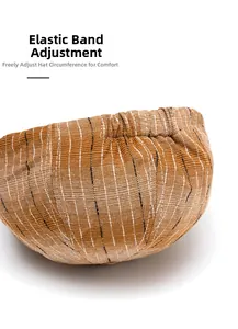 Detail view of the elastic band on striped newsboy hat for adjustable head circumference
