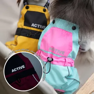 Waterproof active dog jumpsuit with reflective safety strips and adjustable straps