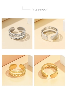 Detail view of double-layer chain and spiral textured adjustable stainless steel rings