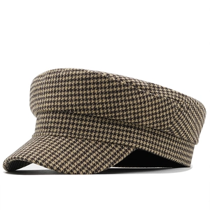 Vintage Houndstooth Newsboy Cap British Style Octagonal Beret For Women Autumn Winter Fashionable