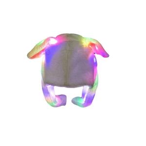 Plush bunny hat with moving ears and colorful LED lights on white background