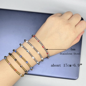 18K gold plated stainless steel 4mm bead bracelets with colorful evil eye charms
