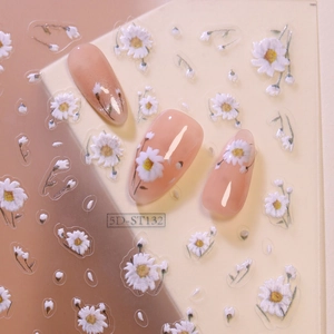 Daisy Flower Embossed Nail Art Stickers Self Adhesive 5D Relief Design Manicure Decals Sweet Ins Style For Women