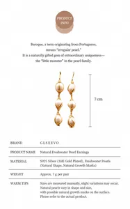 Detail view of 925 silver 18K gold plated wire wrapped triple natural pearl drop earrings