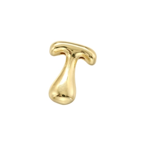Polished gold alphabet T bead with a high-shine finish and bold teardrop style