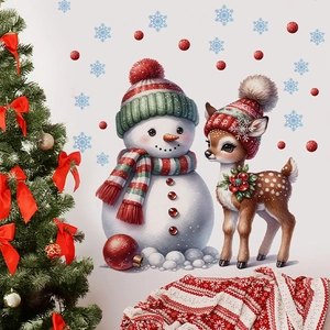 Détail de stickers muraux de Noël avec illustrations de renne et de bonhomme de neige