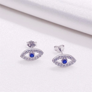 Classic S925 sterling silver evil eye stud earrings with blue and white zircon stones