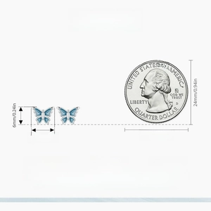 Detailed size measurement of S925 sterling silver butterfly stud earrings with dimensions