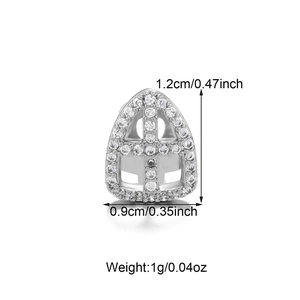 Detailed dimensions of silver hip hop tooth cap with cubic zirconia and 1.2cm height