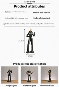 Dimensions détaillées des statues de musiciens abstraits en résine noir et or