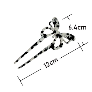 Modern acetate butterfly hair fork with black and white marble pattern, 12cm length