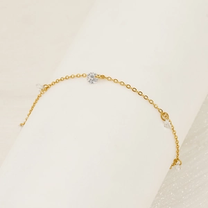 Minimalist gold titanium steel chain bracelet with sparkling zircon stones for women