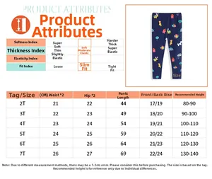 Tableau des tailles détaillé pour leggings fille du 2T au 7T avec mesures précises
