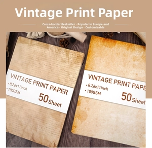 Detail of 100GSM retro stationery paper with vintage texture and burnt edges effect