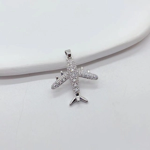 Elegant silver 3D airplane pendant necklace with sparkling pavé-set clear crystals