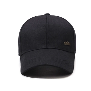 Classic black baseball cap with golden mountain emblem and structured six-panel design