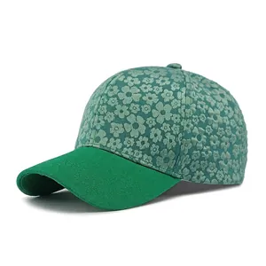 Casquette de baseball verte à motif floral avec bord rigide pour protection solaire