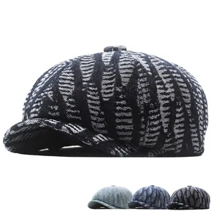 Vintage Newsboy Cap Washed Denim Octagonal Hat British Retro Style Cotton Adjustable Flat Cap For Men Women Casual