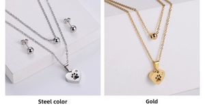 Détails des pendentifs cœur avec pattes en finitions acier et or pour colliers