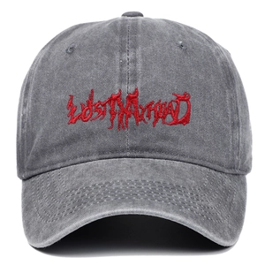 Washed Cotton Baseball Cap Distressed Gothic Red Letter Embroidery Vintage Streetwear Adjustable Sun Hat Men Women