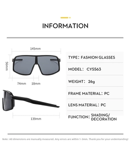 Size information and technical specifications for large frame cycling sunglasses model CY5563