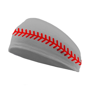 Gros plan d'un bandeau de yoga gris élastique avec motifs de coutures de baseball