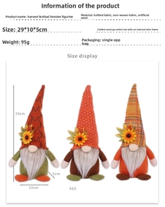 Close-up of harvest gnome with sunflower decorations and detailed fabric textures