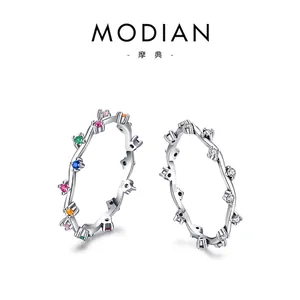 Wavy Irregular Ring 925 Sterling Silver Rainbow Cubic Zirconia Minimalist Luxury Fashion Jewelry For Women Finger Decor