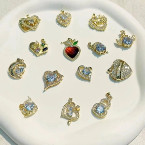 Copper Gold Plated Heart Pendant Charm Cubic Zirconia Micro Pave DIY Accessory For Necklace Bracelet Jewelry Making