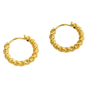 Minimalist twisted gold earrings in stainless steel with a polished hoop texture design