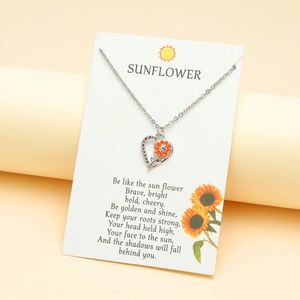 Hollow Heart Sunflower Pendant Necklace Alloy Enamel Rhinestone Pastoral Style Jewelry Gift For Women
