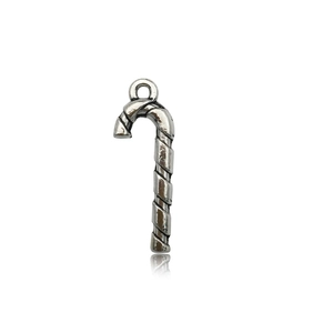 Detailed view of candy cane alloy pendant in vintage silver for DIY jewelry making
