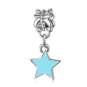 Pendentif papillon argenté avec étoile en émail bleu pour la création de bijoux DIY