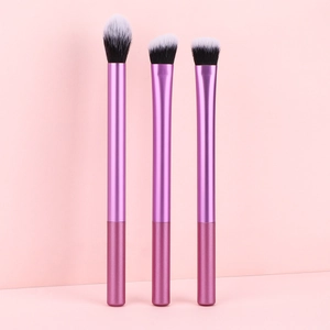 Lot de 3 pinceaux de maquillage violets avec poils synthétiques bicolores pour visage