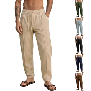 Pantaloni casual da uomo in misto lino con coulisse disponibili in sei colori