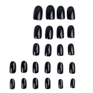 Glossy black oval press-on nails set with 24 pieces of mirror finish short false nails