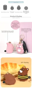 Détails des étuis en cuir pour cartes d'accès et AirTag avec motifs lapin et ours