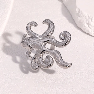 Detailed top view of silver octopus ring showing realistic suction cup textures and metallic finish