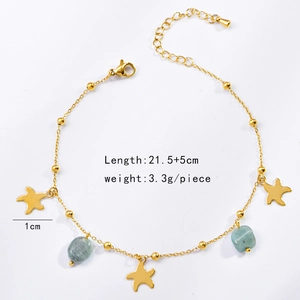 Gold starfish anklet with light blue natural stones and length specifications