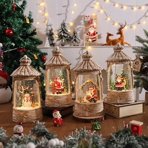 Christmas Snow Globe Lantern Lighted Water Glittering Ornament Resin Vintage Retro Decor USB Battery Powered Desktop Gift