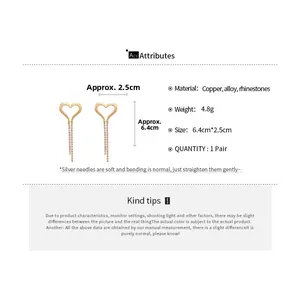 Detailed size and material specs for heart rhinestone fringe earrings in gold finish