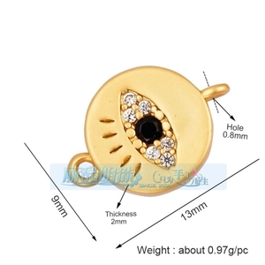 Detailed size chart of 9mm gold evil eye charm for DIY jewelry necklace making