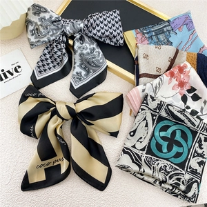 Women Satin Satin Like Square Scarf Neck Scarf Paisley Polka Dot Floral Print Fashion Professional Hand Scarf Elegant