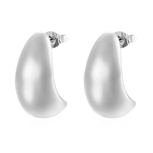 Orecchini a lobo a goccia in acciaio inossidabile argento lucido con design minimalista a C