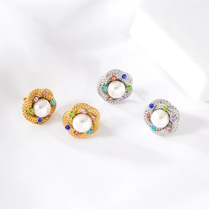 Orecchini a perno vintage con perle e zirconi colorati in finitura oro e argento