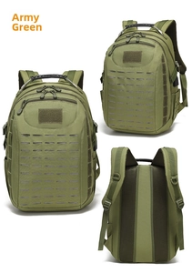 Tactical backpack in army green with laser-cut MOLLE system and breathable mesh back panel