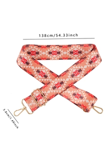 Adjustable geometric pattern bag strap with gold metal buckles and size markings