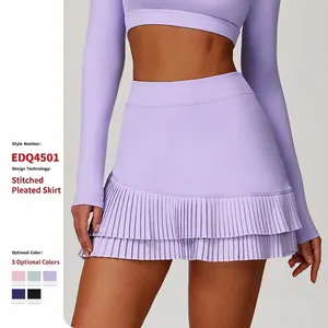 Women High Waist Pleated Sports Skort Asymmetric Layered Hem Tennis Skirt With Built-in Shorts Pockets